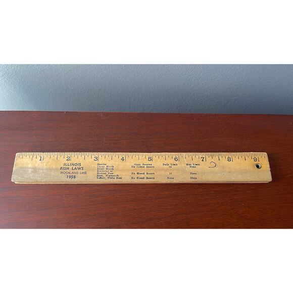 1957 Illinois Fish Laws 18" Folding Wood Ruler Sears Roebuck 'Lets Go Fishing' - Picture 3 of 13